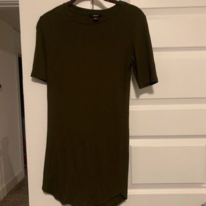 Fitted olive green t shirt dress